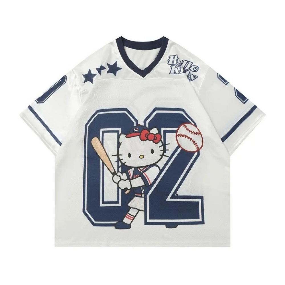 

Summer New Hello Kitty Cartoon Pattern Simple and Casual Cute Round Neck Short Sleeved 3D T-shirt Fashionable Y2K Top Plus Size S