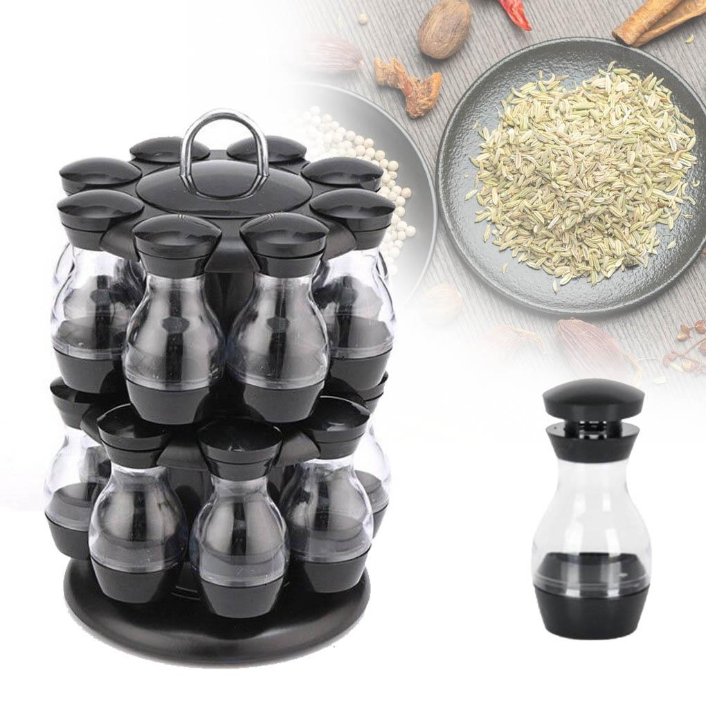 Spice Tins Stand with 8/16 Bottles Stainless Sturdy Cooking Supplies 360-Rotating Seasoning Can Holder Condiment Set Restaurant