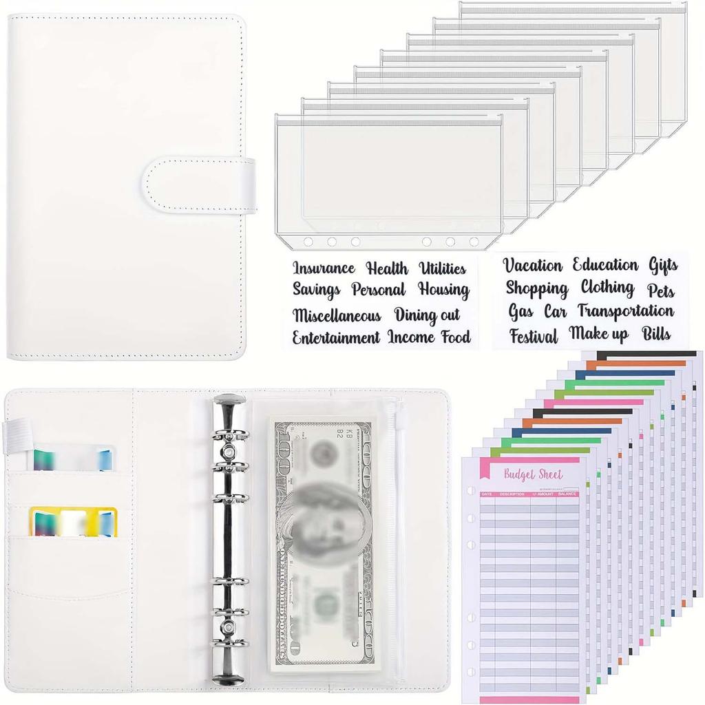 A6 Binder, Hand Account Book, Patterned Notebook, Leather PU Loose Leaf Notebook, Cash Loose Leaf Bag, Budget Card Notebook