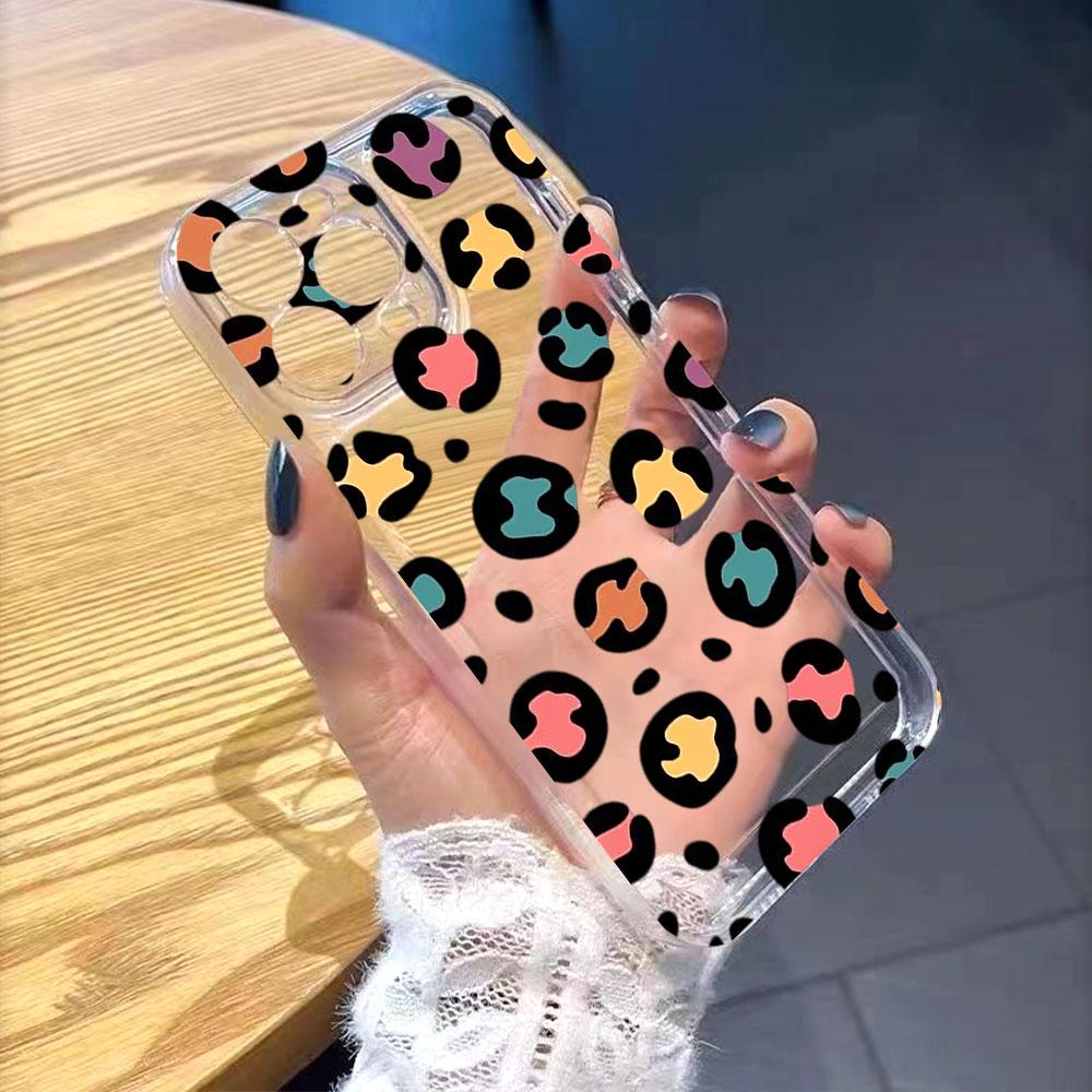 Colorful Leopard Print Pattern Lucency Phone Case for IPhone 14 15 16 13 12 11 17 Pro Max 12 13 Mini Soft Cover