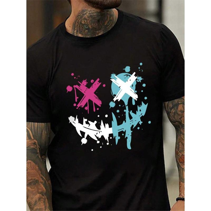 Sommer Herren 100% Reine Baumwolle Lässig Lockere Größe Smiley Face Muster Bedruckt Sport Bequem Rundhals Kurzarm T-Shirt