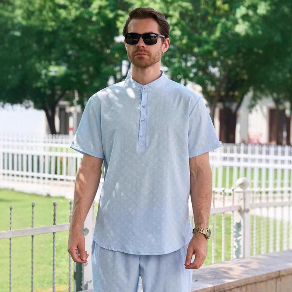 Men's Casual Short-sleeved Stand-up Collar Fashionable Men's Top