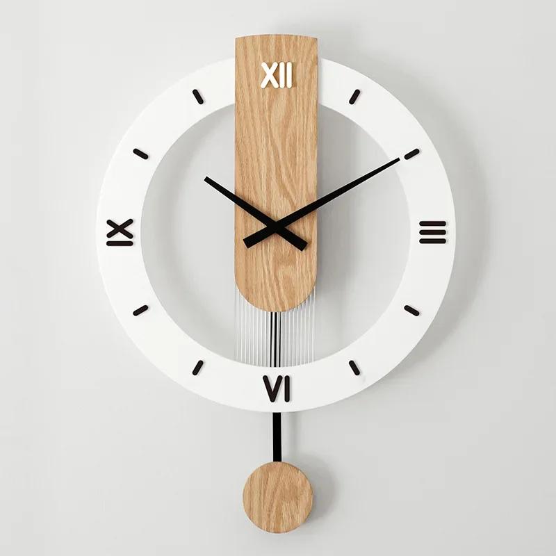 

Minimalist wall clock Nordic Modern Solid Wood Square Silent Circle Clock Creative decoration of living room and bedroom