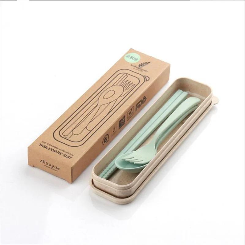 Cutlery Set Cute Portable Travel Adult Cutlery Wheat Straw Fork Camping Picnic Set Gift Child Office People Dinnerware