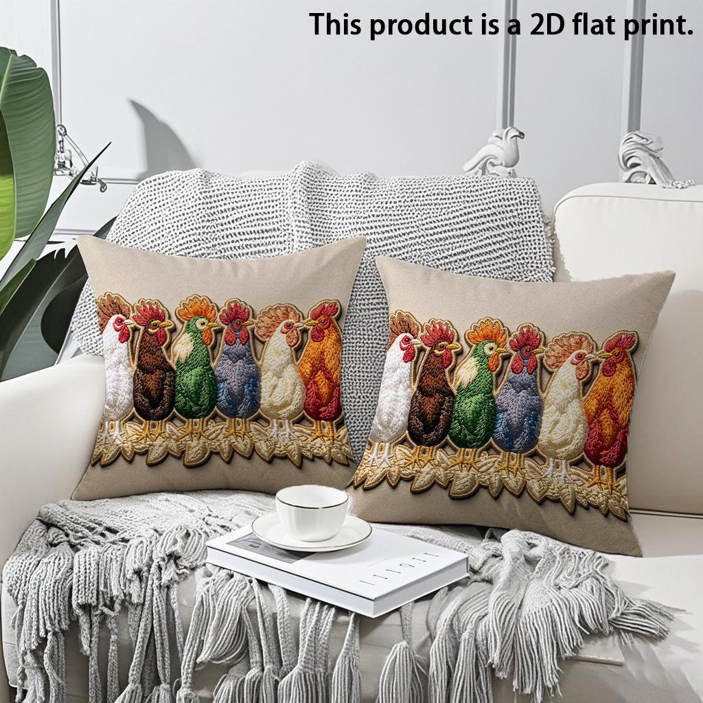 

2pcs Rustic Farmhouse Rooster Throw Pillow Covers,2D Flat Print Linen Cushion Cases for Sofa Bedroom Decor Cushion cover 45x45cm-2pcs