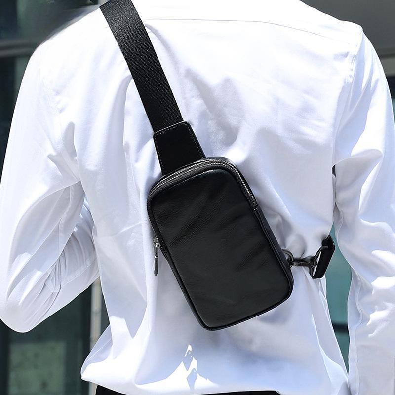 Cross-body Chest Bag Men's Vegetable Tanned Leather Hand Print Casual Shoulder Crossbody Bag Genuine Leather Vintage Men's Chest Bag Men's Bag