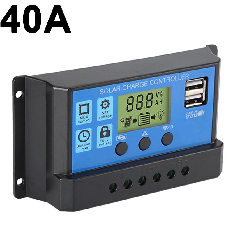 Solar Controller 10A 20A 30A PWM Battery Charger LCD Display Dual USB 5V Output 12V/24V 50A 60A Solar Regulator LCD Display