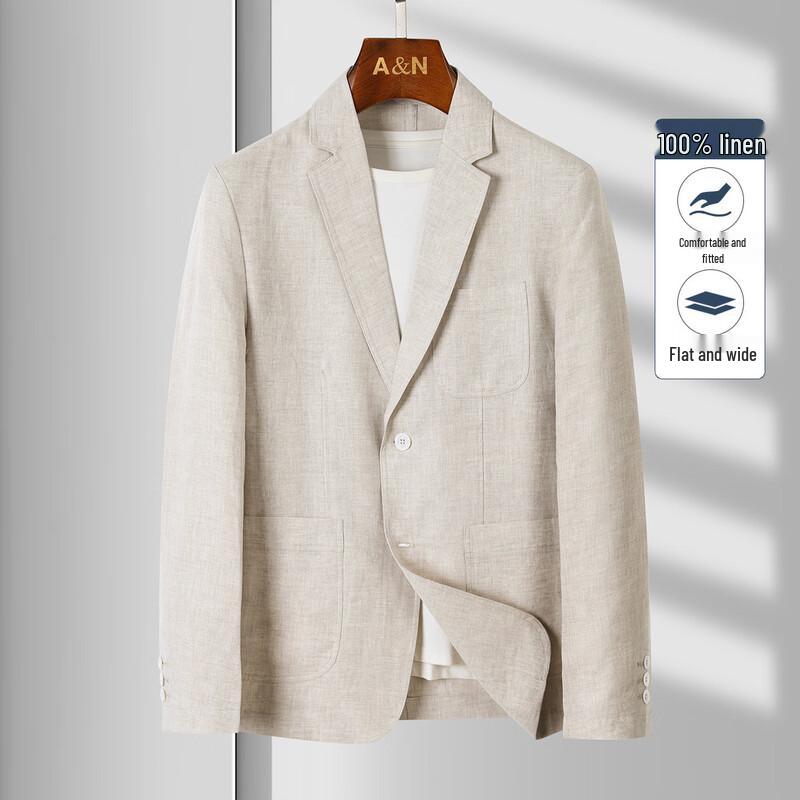 

Men s 100% Linen Notched Lapel Casual Blazer L
