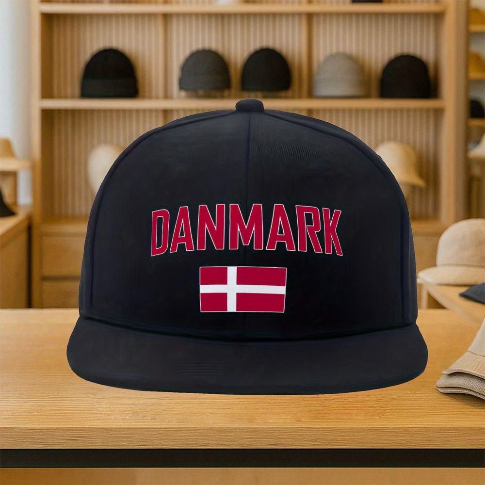 Denmark Danemark Flag Graphic Flat Brim Snapback Cap Polyester Adjustable Casual Adult Headwear