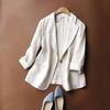 Blazer en Coton-Lin pour Femme Printemps/Été: Chemise surdimensionnée élégante à manches 3/4 avec poches