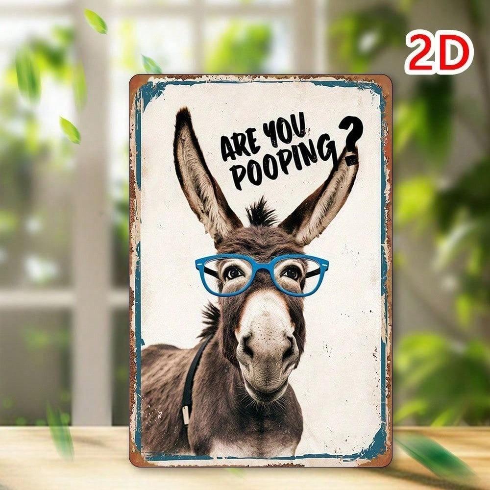 Funny Donkey Metal Sign 8x12 Are You Pooping Humorous Plaque with Blue Glasses 2D Flat Wall Art for Home Bar Farmhouse Decor