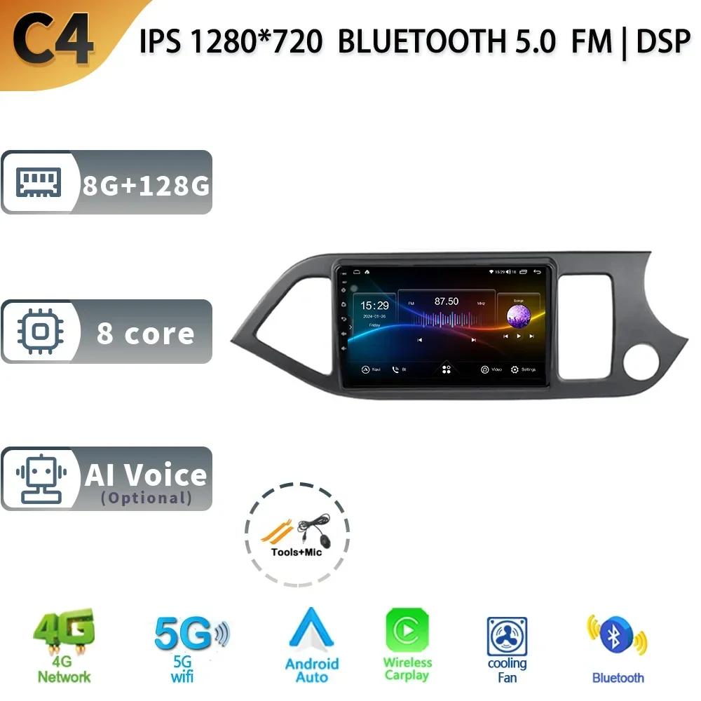 For Kia Morning 2 Picanto 2011 - 2017 Right Handle Drive Android 13 Auto Radio Car Multimedia Player GPS Navigation WIFI Carplay