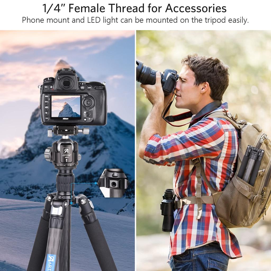 ARTCISE Carbon Fiber Carbon Fiber 2023 29mm Pipe Nut Lock Leg Adjustable Lightweight Travel 1790mm Maximum Tripod Bag Compatible with Digital
