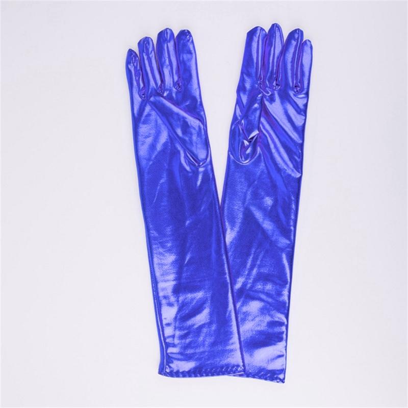 Women Faux Leather Sparkly Metallic Long Gloves for Evening Costume Party Dance