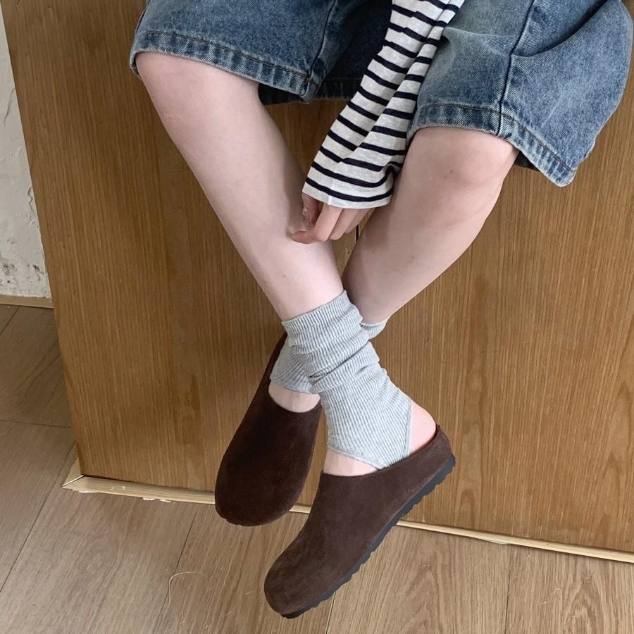 Frosted Leather Muffin Thick-bottomed Bag Head Slippers Women's Autumn and Winter New Outer Wear Retro Small Man Heightened Hairy Half Drag