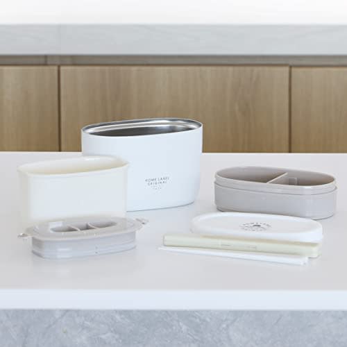 Pearl Metal Home Label Stainless Steel Slim Lunch Jar 680 with Bag, White, HB-5445