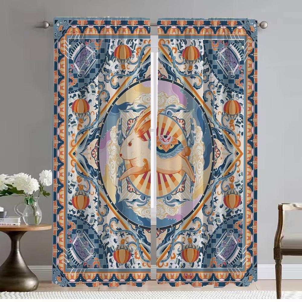 Elegant Room Curtains for Camera Chinese Style Window Curtain Partition Home Interior Curtains 2 Pieces Tulle for Bedroom Shades