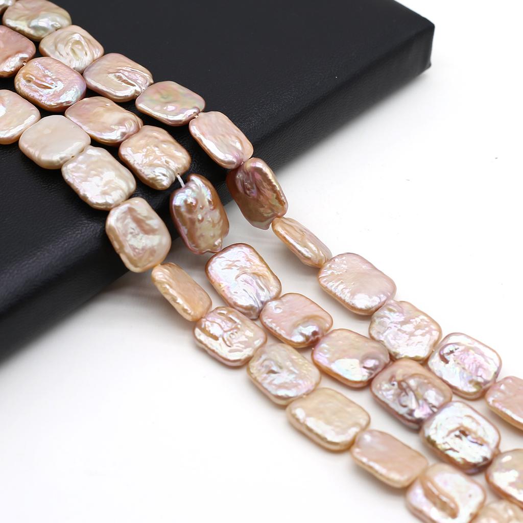 1String, 15×20mm Pink Natural Freshwater Rectangle Pearls 36cm Loose Beads for Handmade Jewelry Craft Supplies, DIY Holiday Gifts