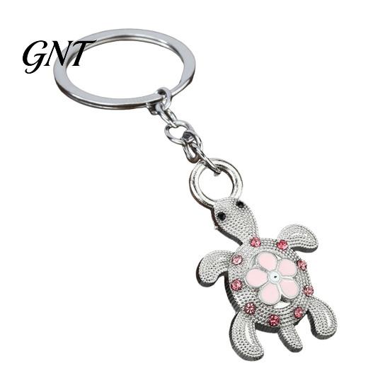 Auspicious Turtle Keychain Rhinestone Flower Keychain, Luxury Alloy Car Key Metal Ring Ring, Pendant for Backpacks Handbag Decoration Holder