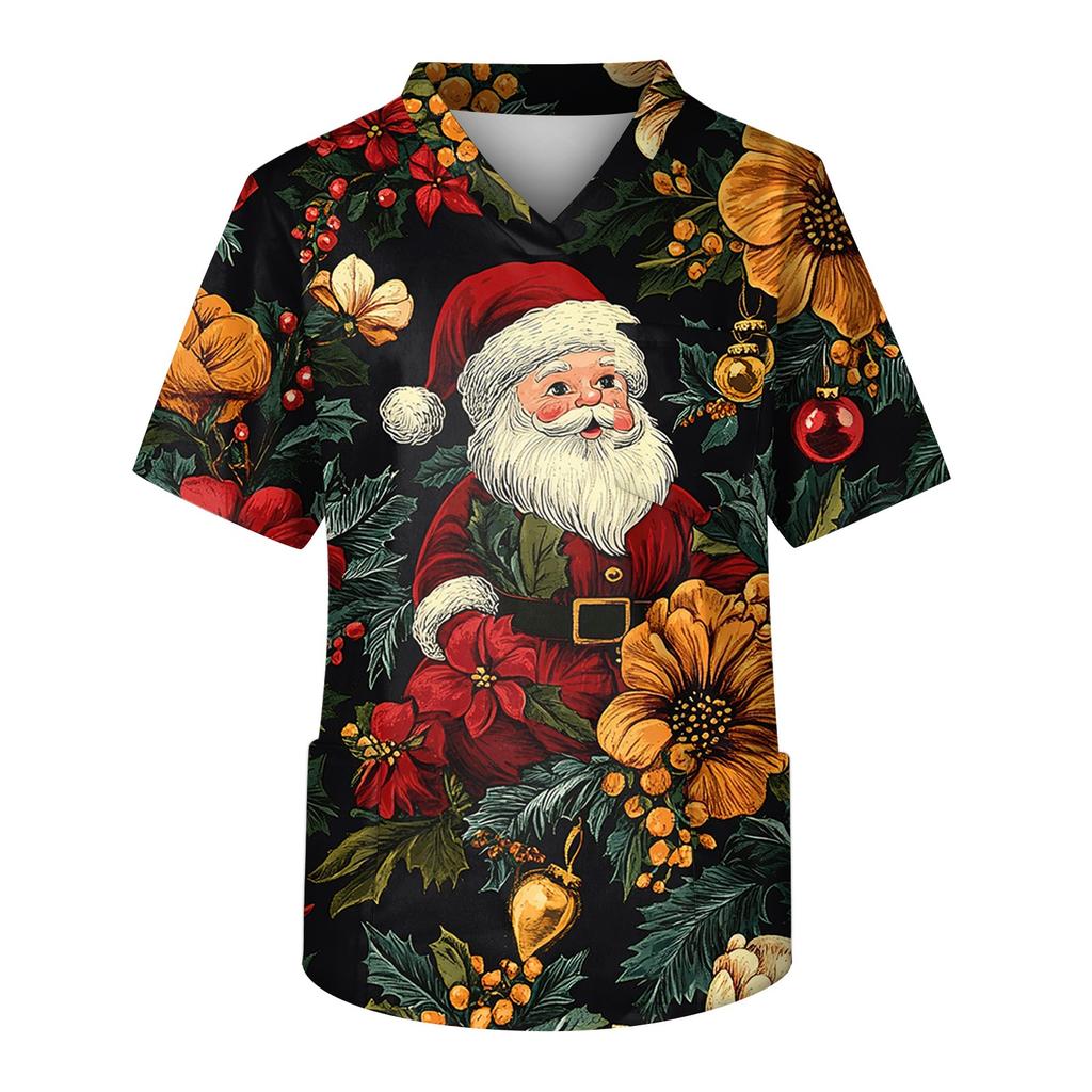 Men's Short Sleeve V-Neck Print Chest Pocket Care Top