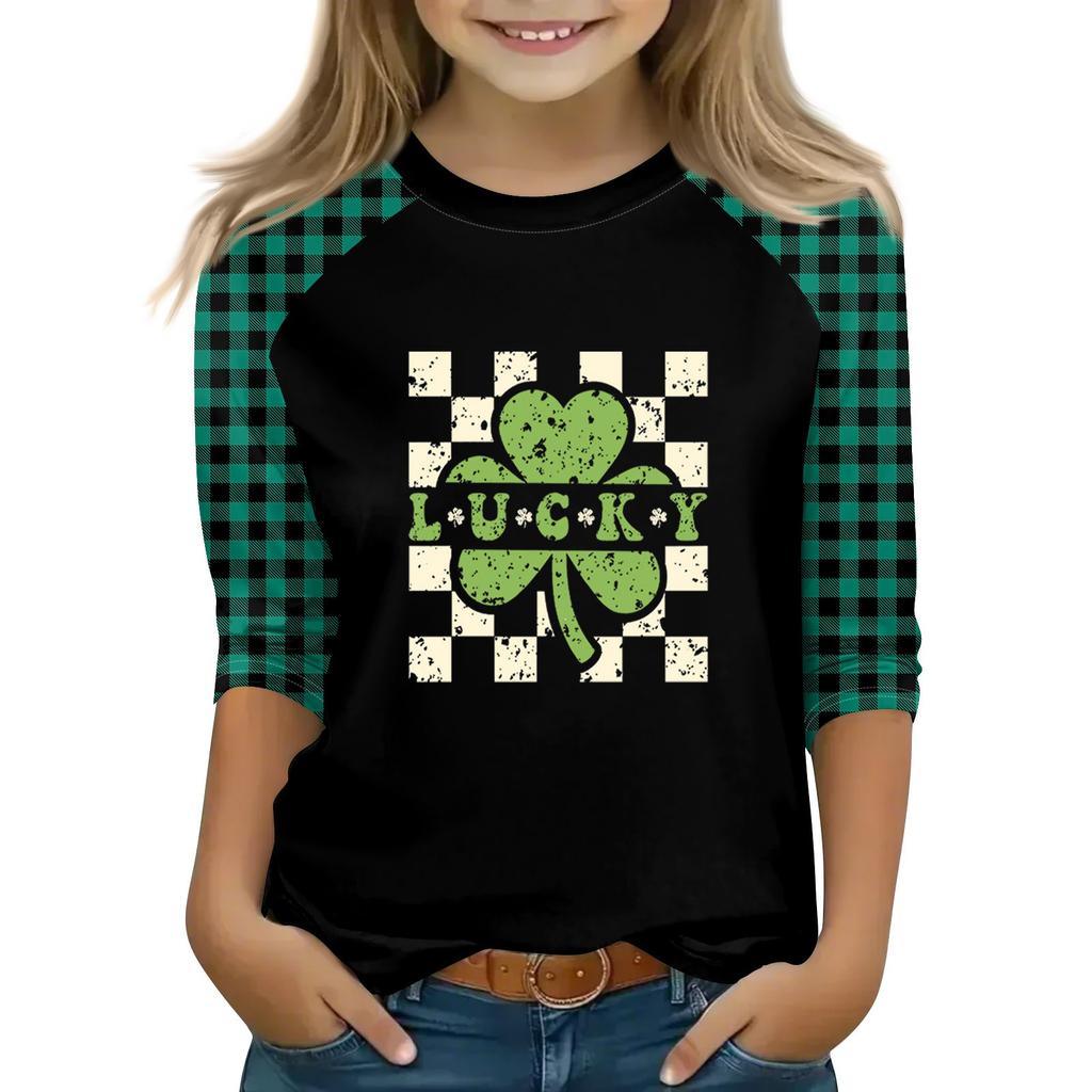 Oberteile für junge Mädchen von 4–16 Jahren, Rundhalsausschnitt, 3/4-Ärmel, T-Shirts, trendige Oberteile, Outfit-T-Shirts