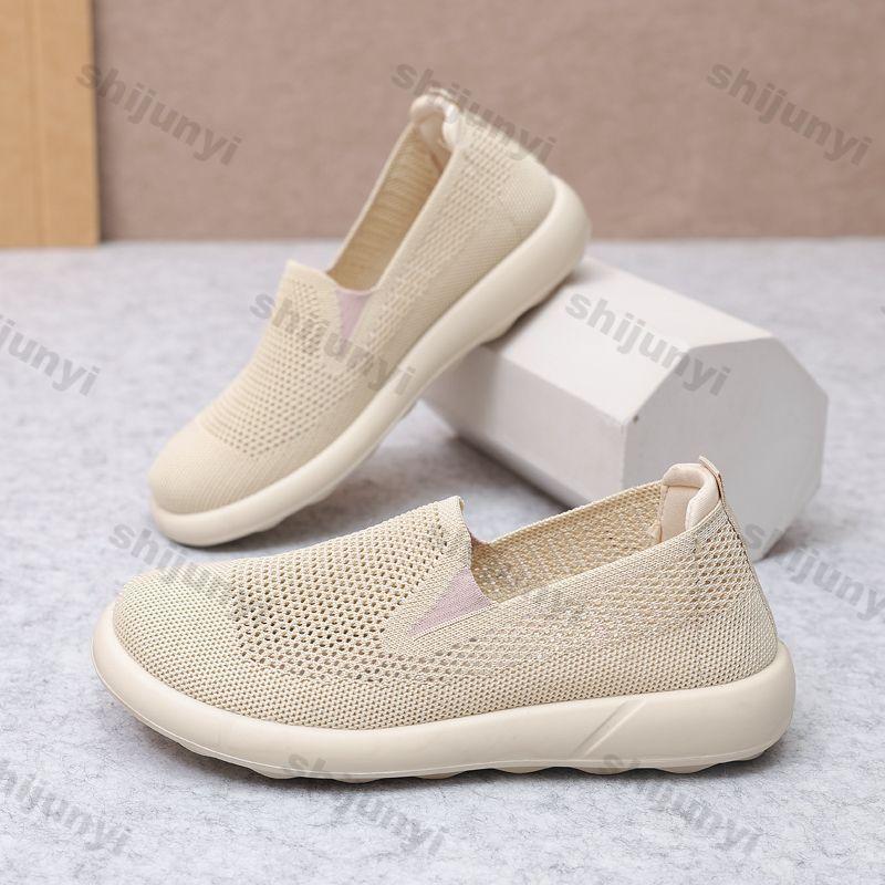 Fashion Women's Shoes 2025 Summer New Fashion Breathable Mesh Fly Weave Women's Casual Shoes Round Toe Non Slip Soft Sole Mom's Shoes