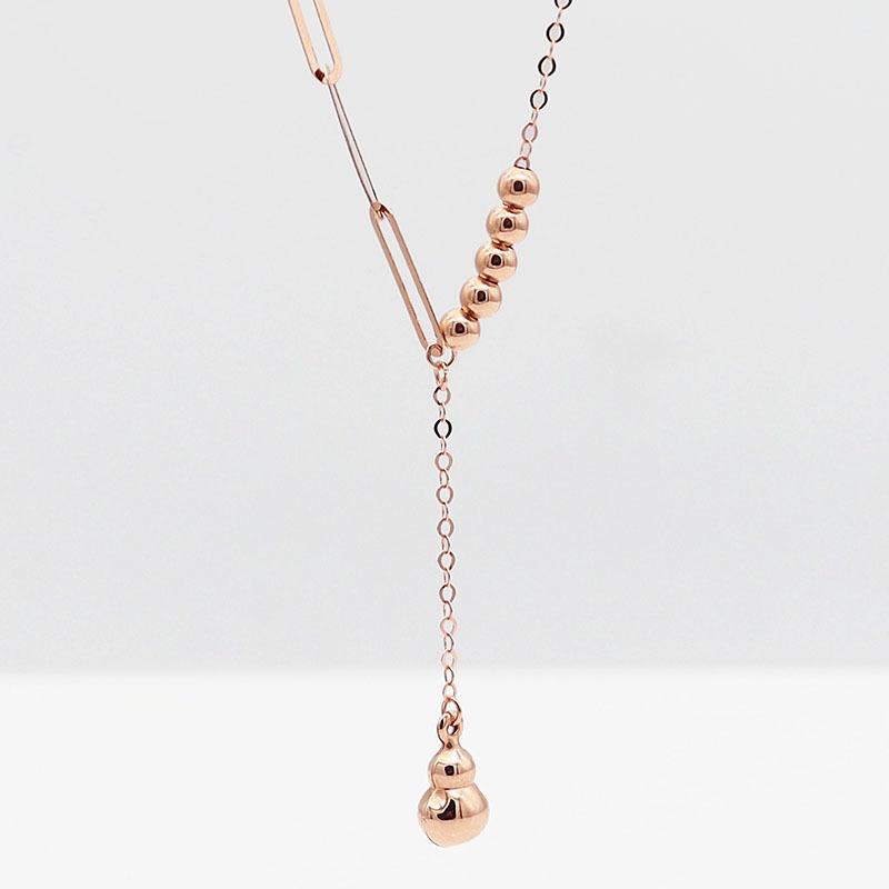 

Exquisite Russian Purple Gold Fulu Gourd Beads Fringed Pendant Rose Gold Plated Transfer Beads Simple Collarbone Chain (41+3cm adjustment chain)