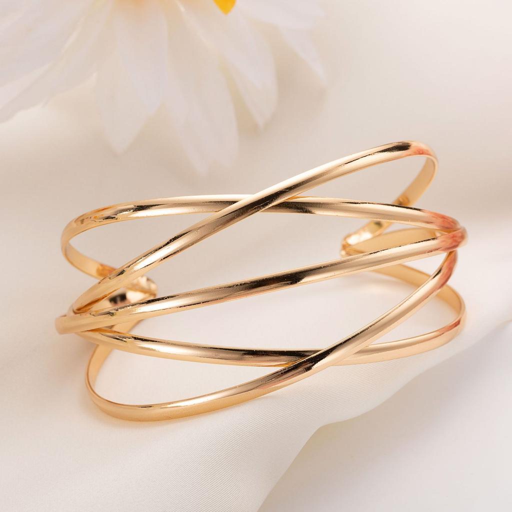 Stainless Steel Multi Layer Crossing Bangles for Women Girls Open Adjustable Arm Cuff Bracelets Special Design Jewelry Gifts