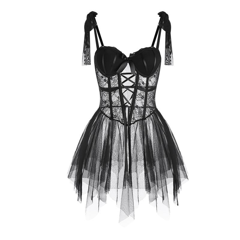 Gorgeous Slimming Mesh See-Through Padded Underwire Camisole Nightgown Set for Women