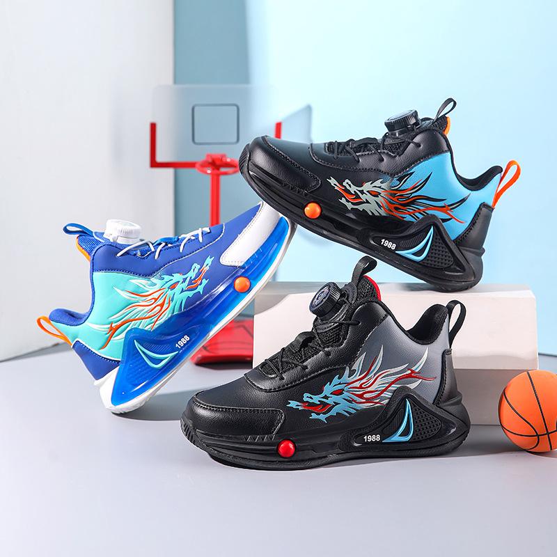 Children's Basketball Shoes for boys2026New Leather Waterproof Rotating Buckle Sports Shoes for Boys