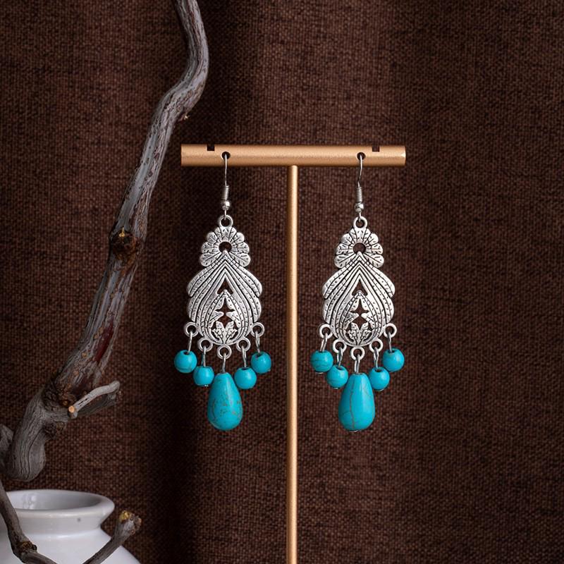 Tibetan Ethnic Bohemian Tassel Turquoise Earrings