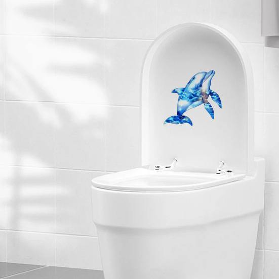 Glow In The Dark Dolphin Toilet Stickers, Waterproof PVC Bathroom Wall Decals, Self-Adhesive Kids Toilet Seat Decor, Removable Luminous Bathroom