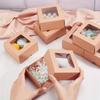 12pcs Folding Kraft Paper Cardboard Jewelry Gift Boxes with PVC Visible Window Square Khaki Color Storing Box