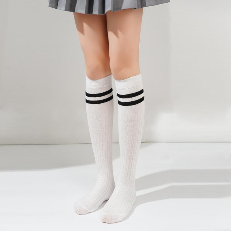 Women Striped Cotton Long Socks Japanese Jk Black White Knee High Stockings Long Tube Leg Solid Color Girls Students Warm Socks