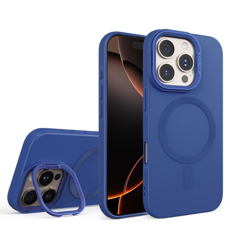 

For Magsafe Magnetic Wireless Charging Solid Color Matte Lens Bracket Phone Case For iPhone 16 Pro Max 14 11 12 13 15 Pro Max iPhone 15 Pro темно-синього кольору