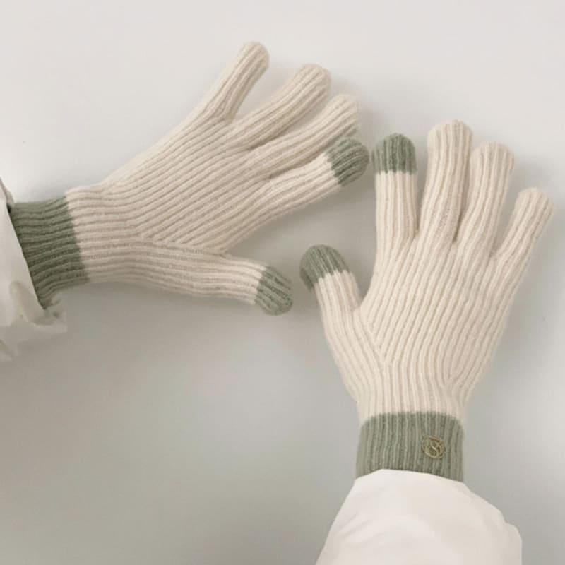 38comeoncommon Symbol fingerhole gloves (Cream)
