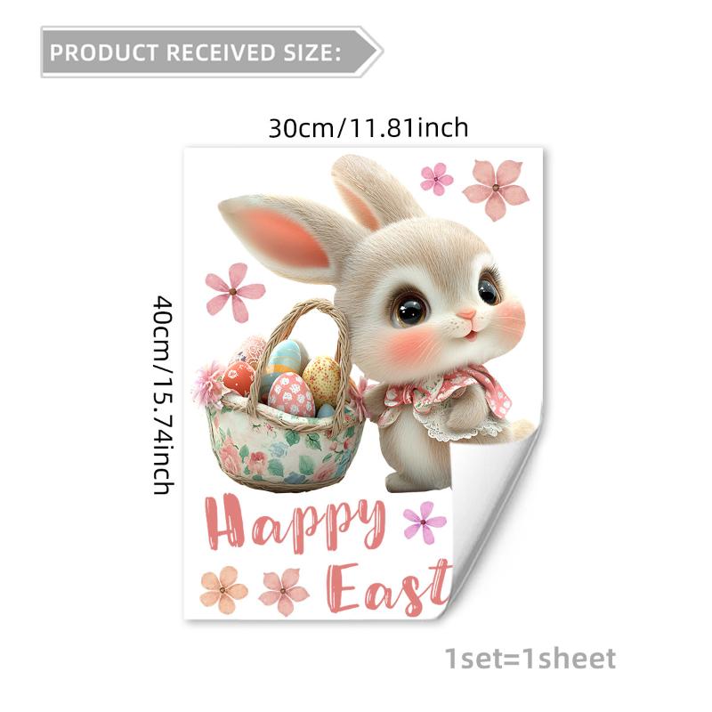 Cartoon Bunny Easter Egg Flower Window Static Sticker For Happy Easter Day Home Festival Party Decorations Sticker