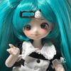 Green Twin Tail BJD Doll 3 Face Plates Maid Outfit Movable Joint Collectible Anime Girl Figure Dress Up Toy Gift For Doll Lovers