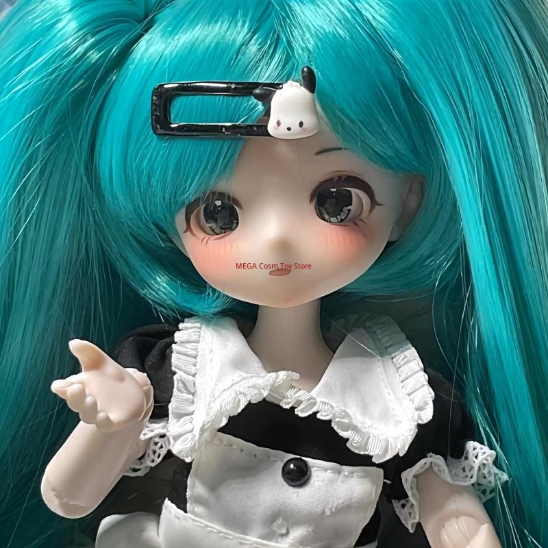 Green Twin Tail BJD Doll 3 Face Plates Maid Outfit Movable Joint Collectible Anime Girl Figure Dress Up Toy Gift For Doll Lovers