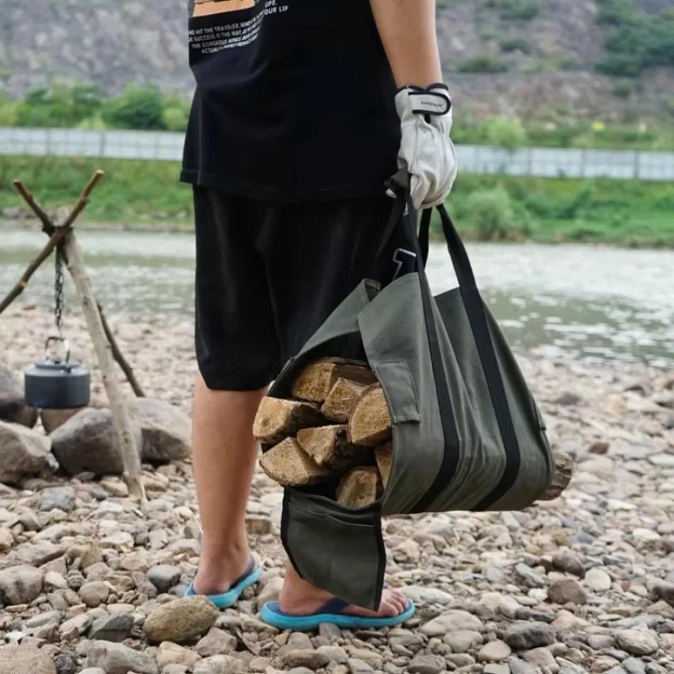 1 Pcs Outdoor Firewood Carrier Tote Bag with Customized Heavy-Duty Waterproof Canvas Fireplace Log Firewood Holder