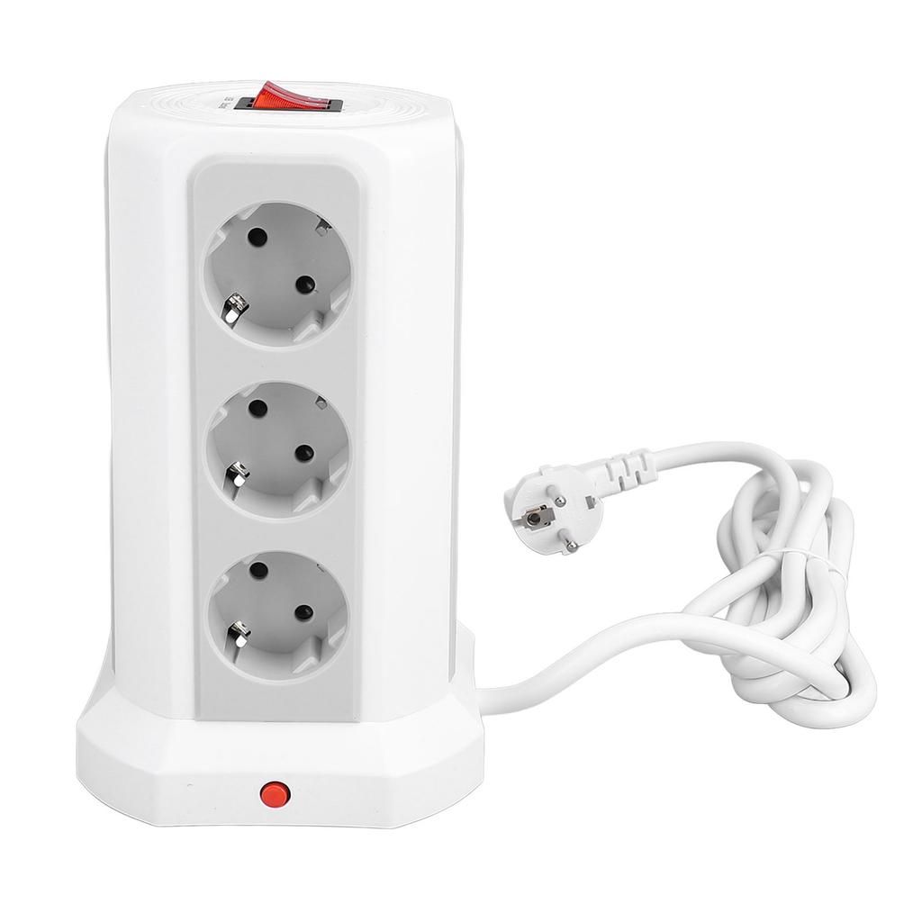 Tower Power Strip with Protector Switch Multiple Ports Vertical Space Saving Electric Tower Power