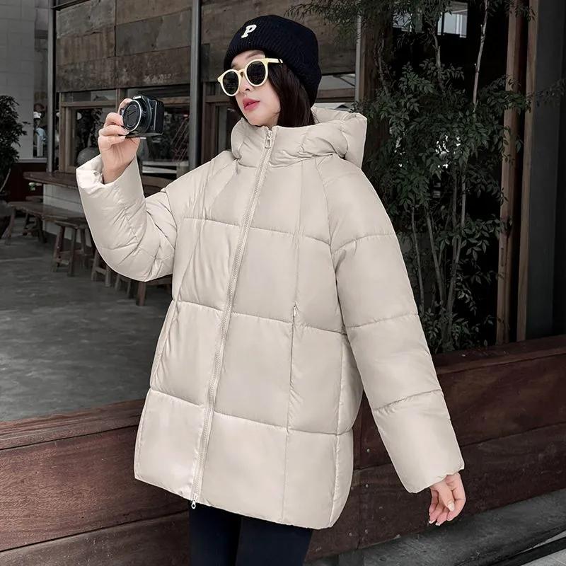 Women's Winter Puffer Jacket: Hooded Design with Puff Sleeves, Casual Loose Oversized Fit, Warm Fashion Bread-Style Outerwear