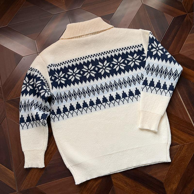 American Fair Isle Red Half-Zip Pullover Sweater for Men & Women - Trendy Autumn/Winter Knitwear Cardigan with High-End Feel