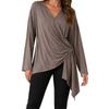 Women's Elegant V Neck Long Sleeve Top Color Casual Blouse for Everyday Wear