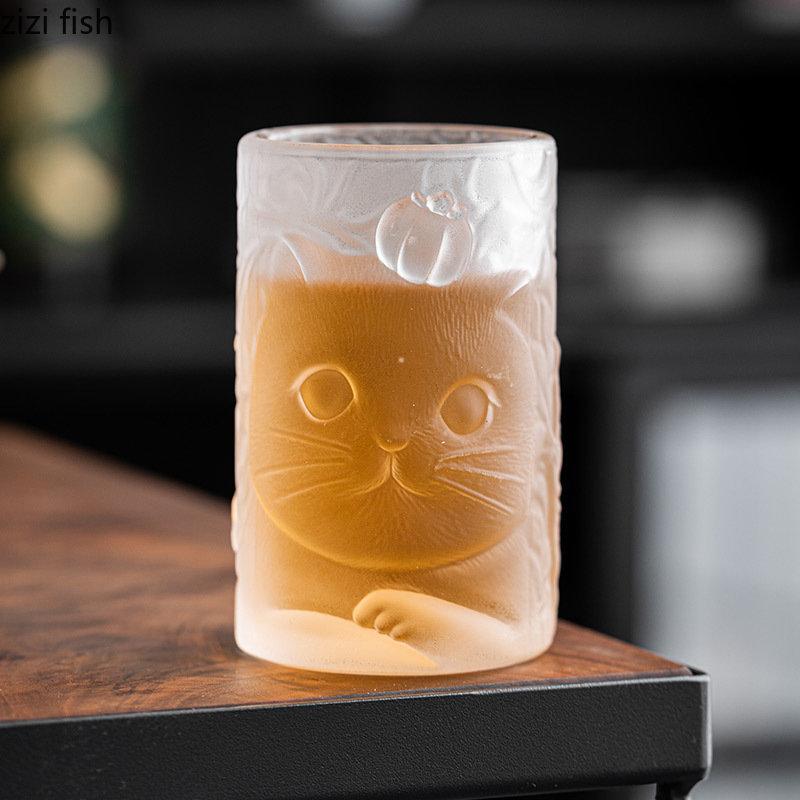 Transparente Glastasse Kreative Reliefkatze Kung Fu Teetasse Nachmittagstee Milchtasse Safttassen Colatassen Home Getränketassen