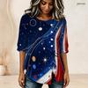 Plus Size Women Crew Neck Mid Sleeve Button Front Tie Front Loose Casual Blouse
