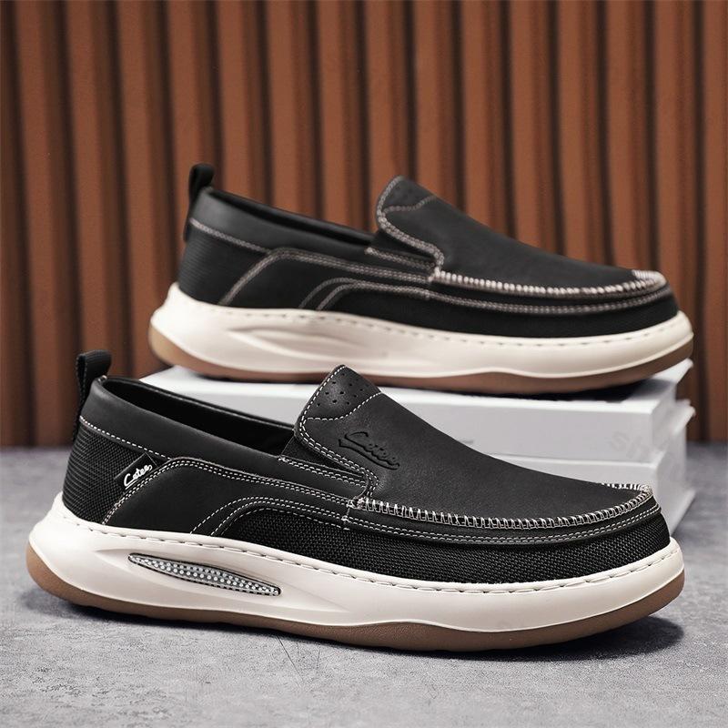 

Модная мужская повседневная обувь 2025 Новый стиль Летняя дышащая обувь слипоны на мягкой подошве Удобная обувь Модный тренд Универсальные повседневные кроссовки 39 чёрный