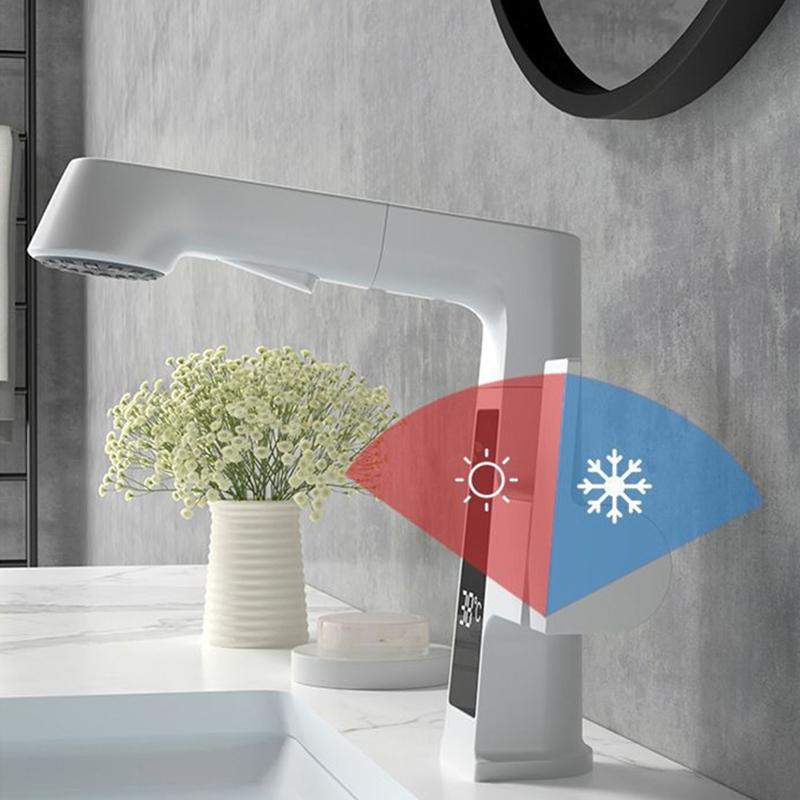 Digital Display Pulling Faucet Kitchen Area Sink Washbasin Rotating Lifting Tap Cold And Dual Control Fourth Gear Water Outlet