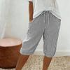 Women's Fashionable Striped Printed Loose Drawstring Cotton Linen Casual Five Quarter Pants