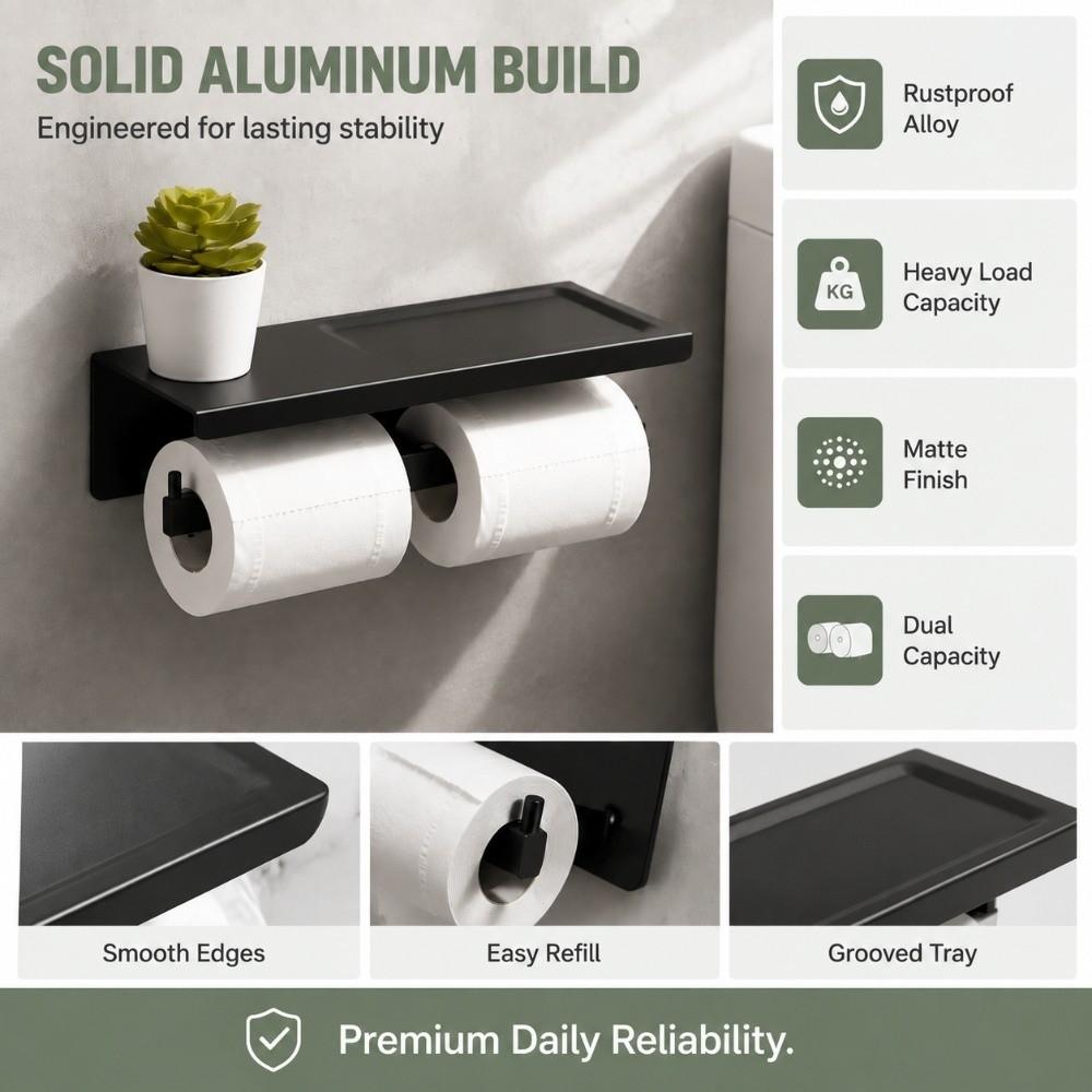 Aluminum Alloy Toilet Paper Holder Black Toilet Paper Storage Shelf Hotel Home Bathroom